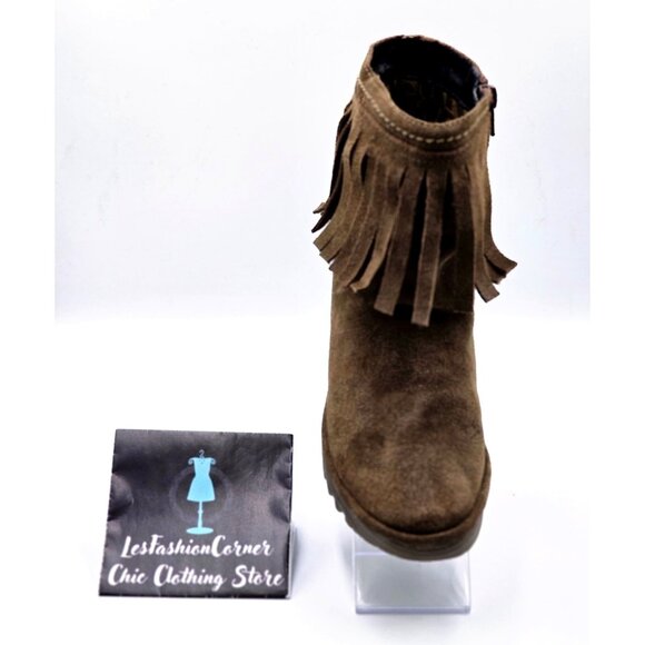 Fly London Women's Brown Suede Leather Fringe Wedge Ankle Booties Size 7.5 2188 - Picture 14 of 16